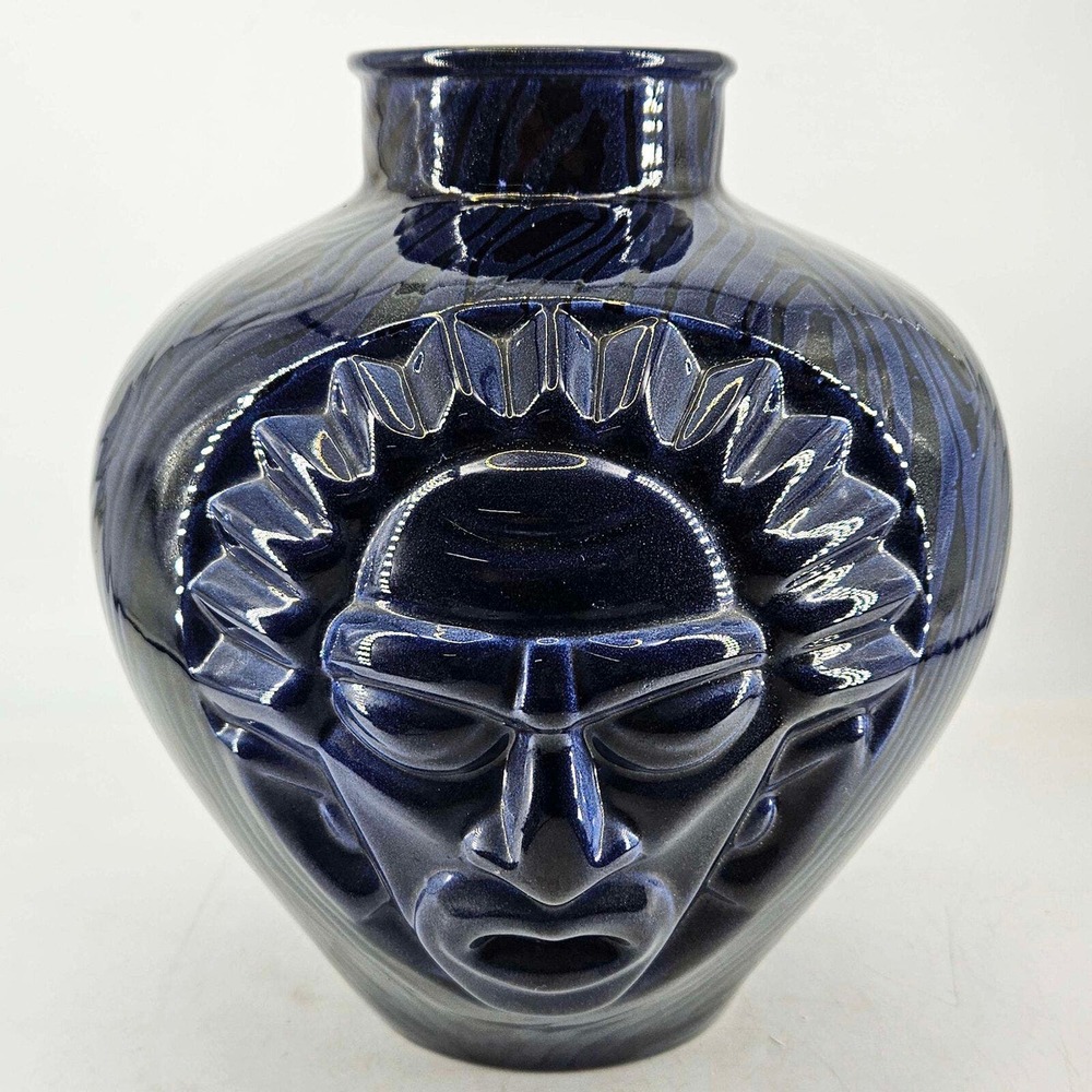 Mid Century Modern MCM style art pottery vase w 3D dimensional ugly face